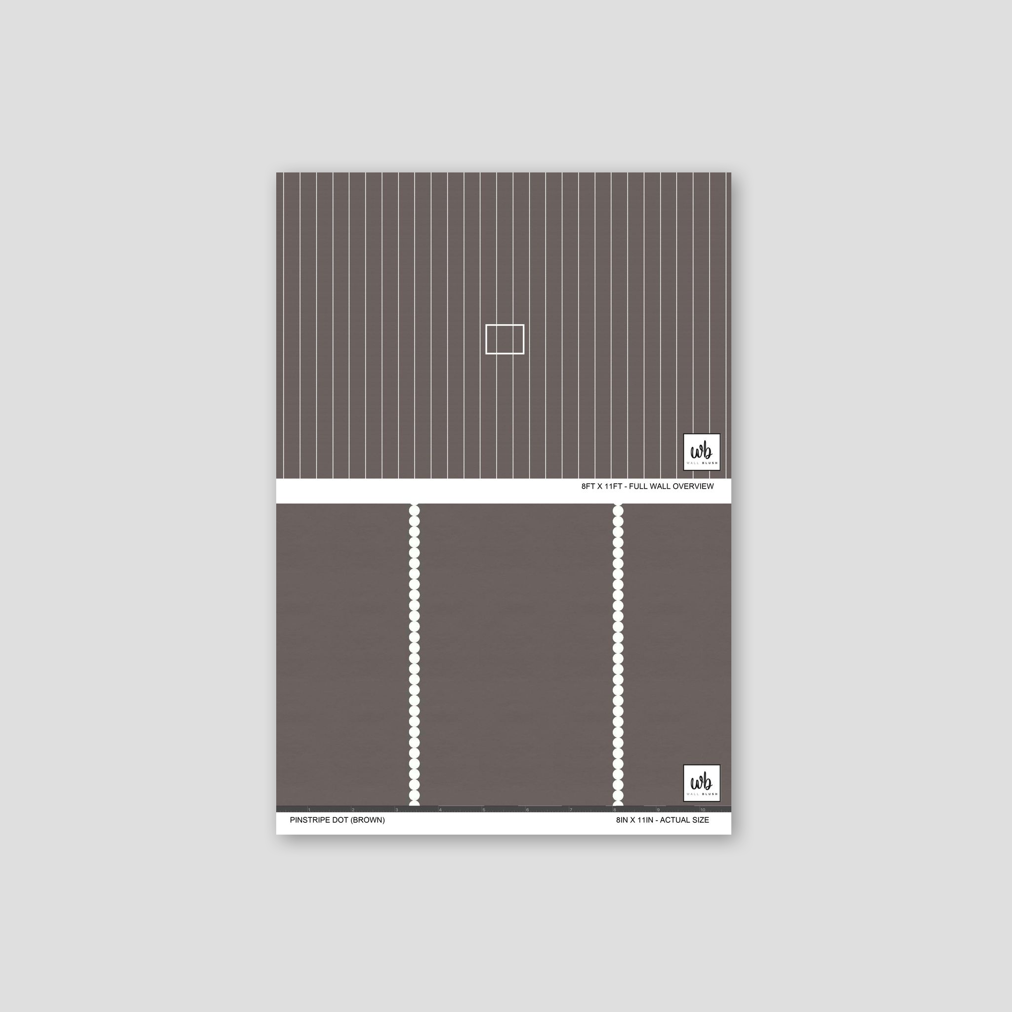 Brown pinstripe dot wallpaper sample with white dots on a warm background.