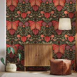 "Selene Wallpaper by Wall Blush with floral pattern in cozy living room with elegant decor."
