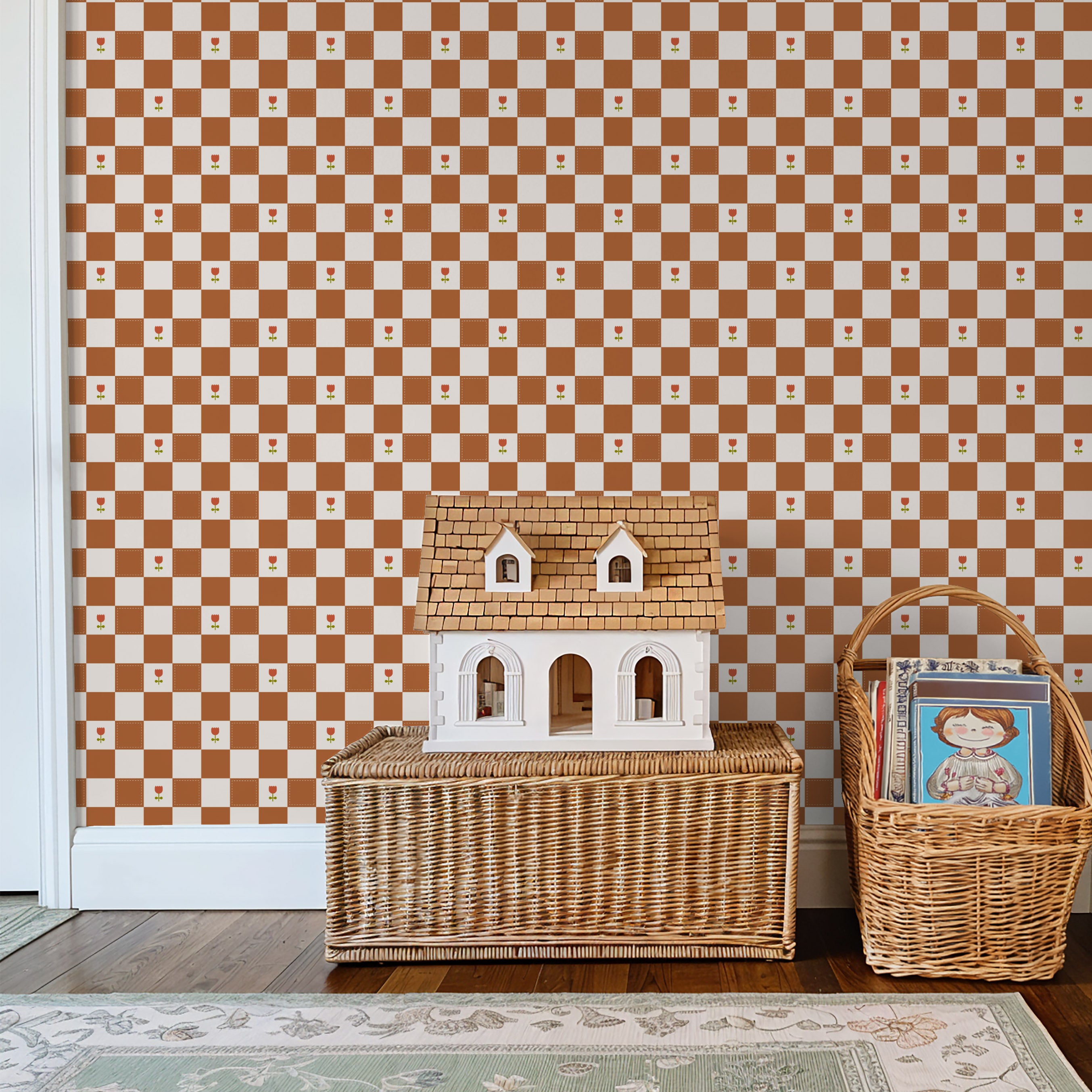 Brenton's Checkered Tulip (Terracotta) Wallpaper