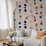 Lacey Wallpaper by Wall Blush SG02 in a modern living room with vibrant patterned wall decor focus.
