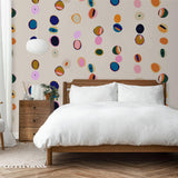 Lacey Wallpaper by Wall Blush SG02 in a modern bedroom, focusing on colorful wall decor.
