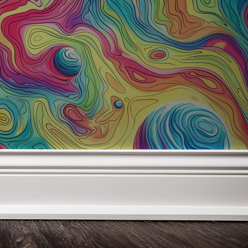 Colorful cosmic swirl wallpaper with vibrant galaxies and abstract patterns.