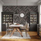 Country Roads Wallpaper by The Tamra Judge Line in Elegant Dining Room Setup
