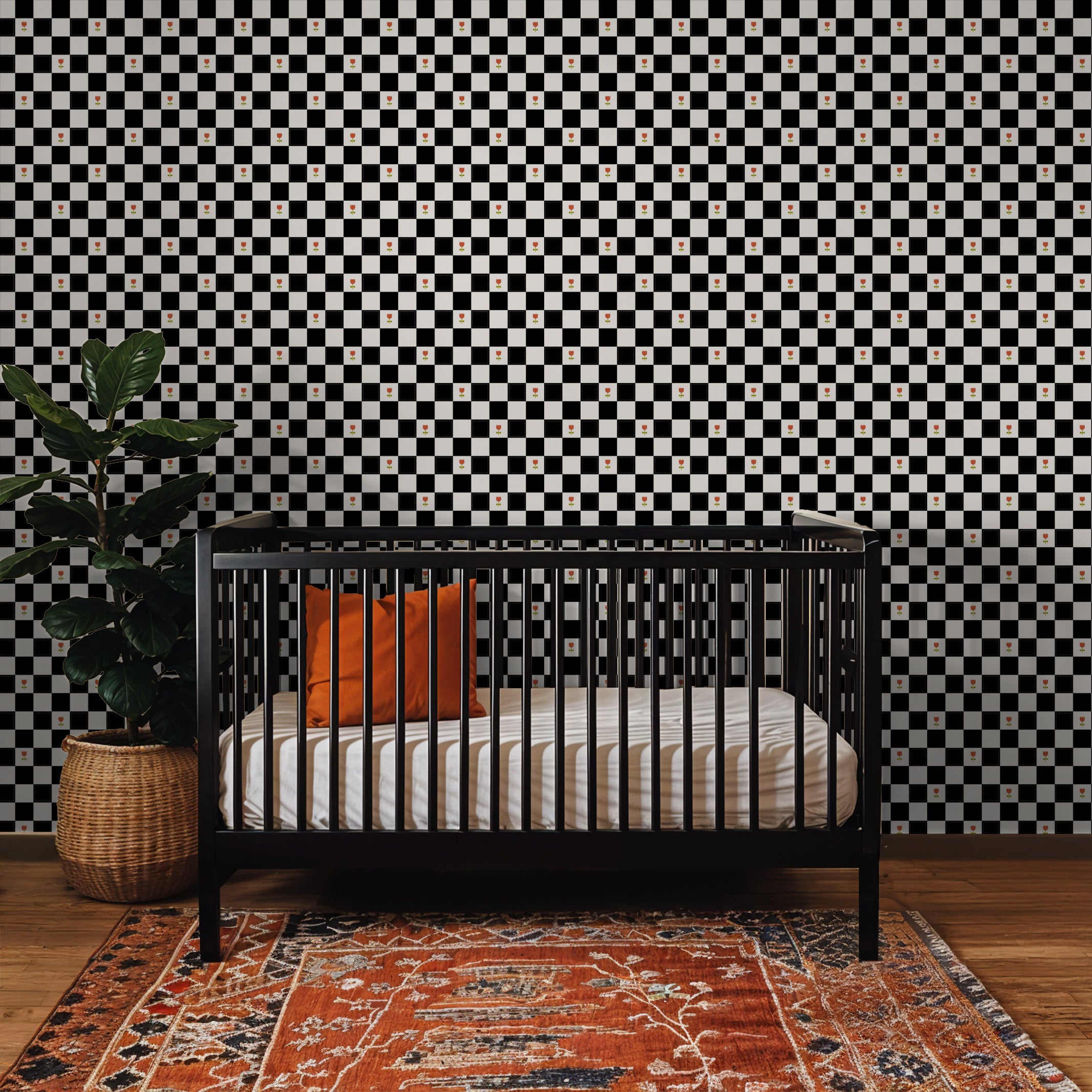 Brenton's Checkered Tulip (Black) Wallpaper