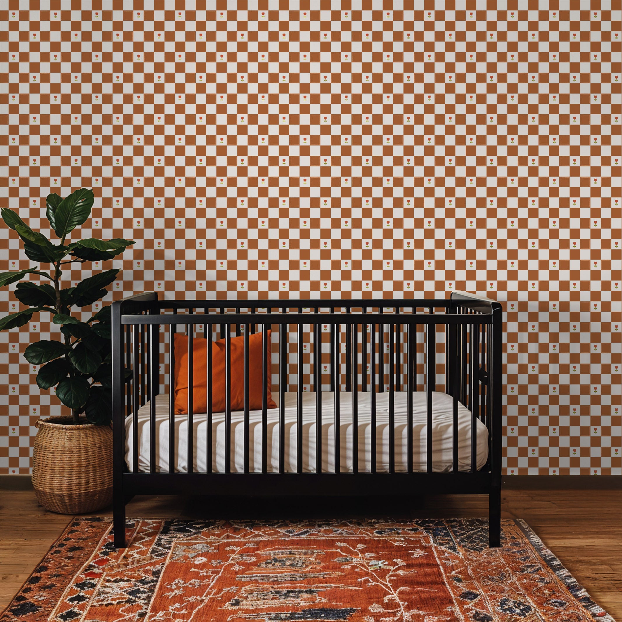 Brenton's Checkered Tulip (Terracotta) Wallpaper