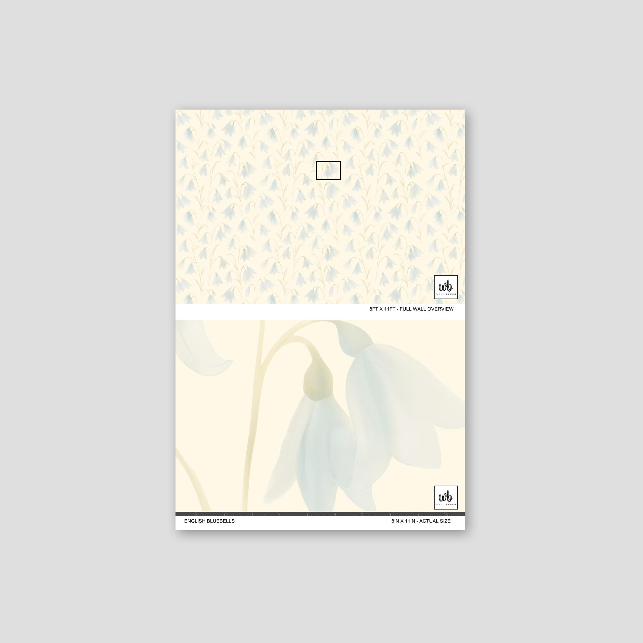 English Bluebells wallpaper with soft blue floral pattern on cream background.