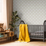 "Wall Blush's Keep Swimming Wallpaper in a cozy, stylish nursery room focusing on the elegant wall decor."