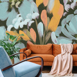 Lily Wallpaper by Wall Blush in a stylish living room, accenting cozy modern decor.