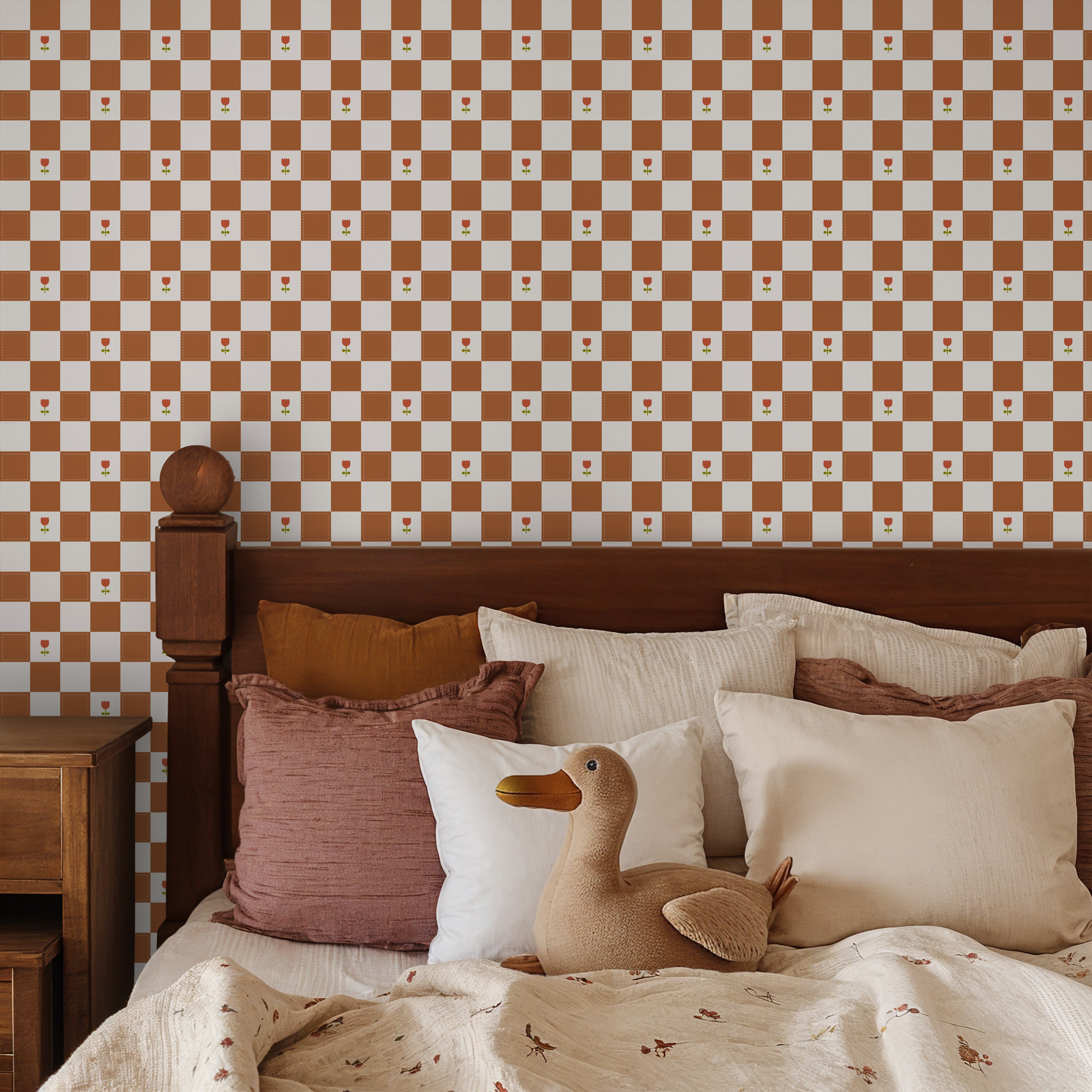 Brenton's Checkered Tulip (Terracotta) Wallpaper