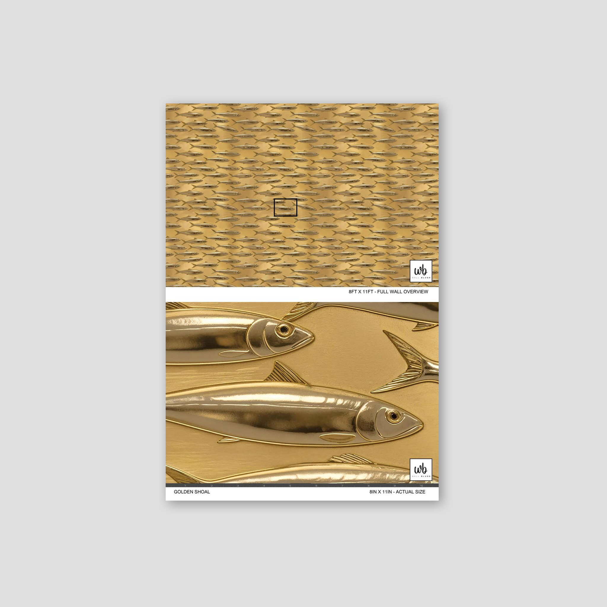 Golden fish pattern wallpaper with metallic sheen, luxurious marine design.