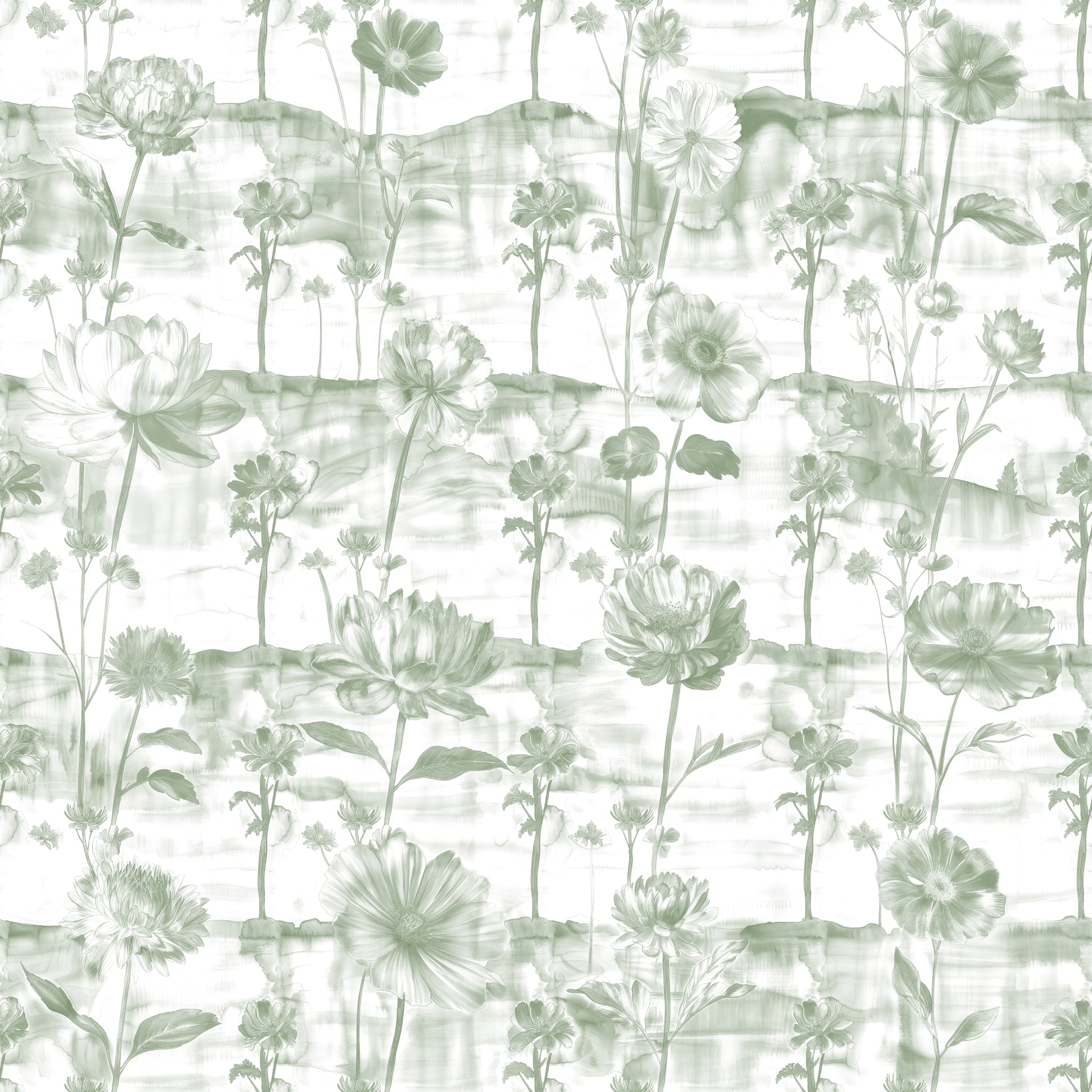 Floral Lavina (Green) Wallpaper from Wall Blush accenting a modern living room wall, showcasing design focus.