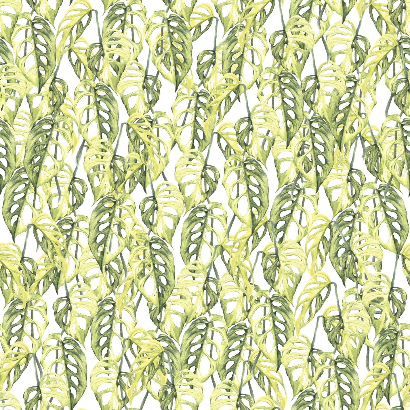"Wall Blush Virdis Wallpaper featuring tropical leaf pattern in a bright, airy room setting."
