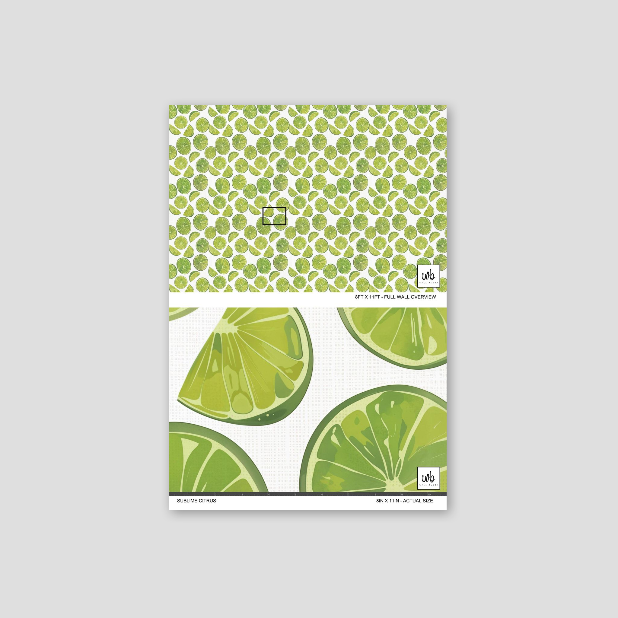 Lime slice pattern wallpaper in vibrant green hues, ideal for kitchens or dining areas.