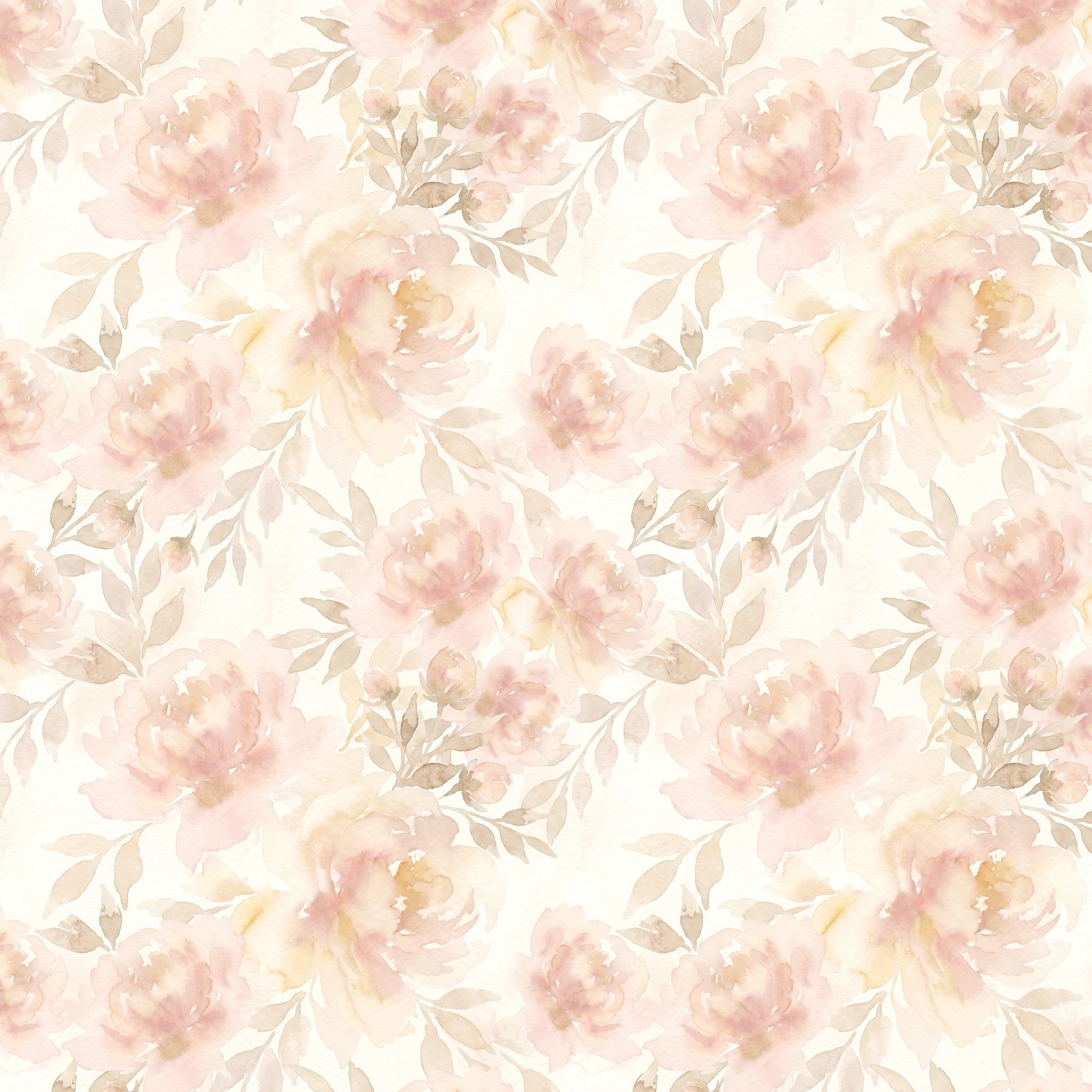 Mabel Floral wallpaper with blush and cream watercolor flowers on a soft background.