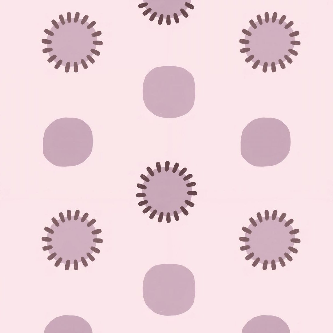 Mauve circle pattern wallpaper on blush background, geometric and modern.