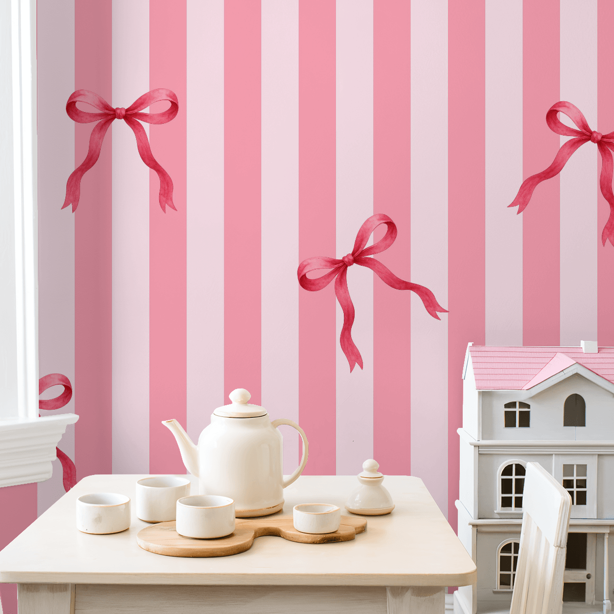 Allie Girl Bows & Stripes Wallpaper