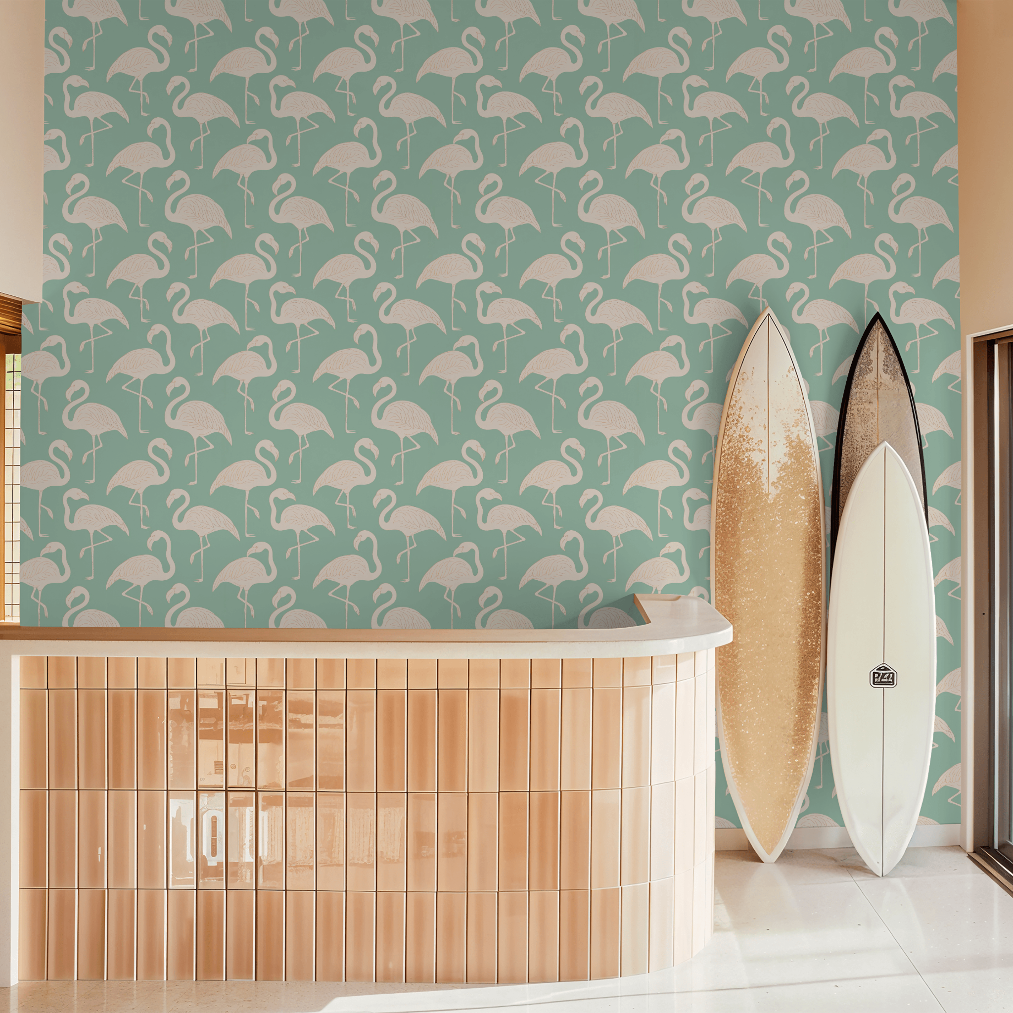 Kiss the Girls Flamingos Wallpaper