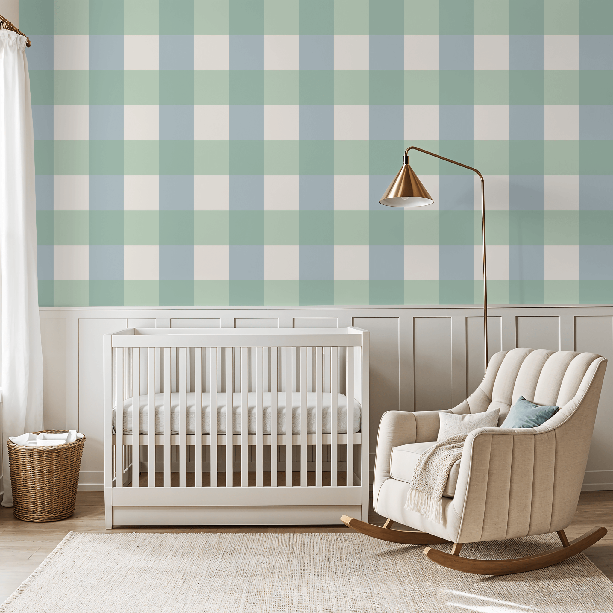 Simply Gingham Large (Green & Blue) Wallpaper