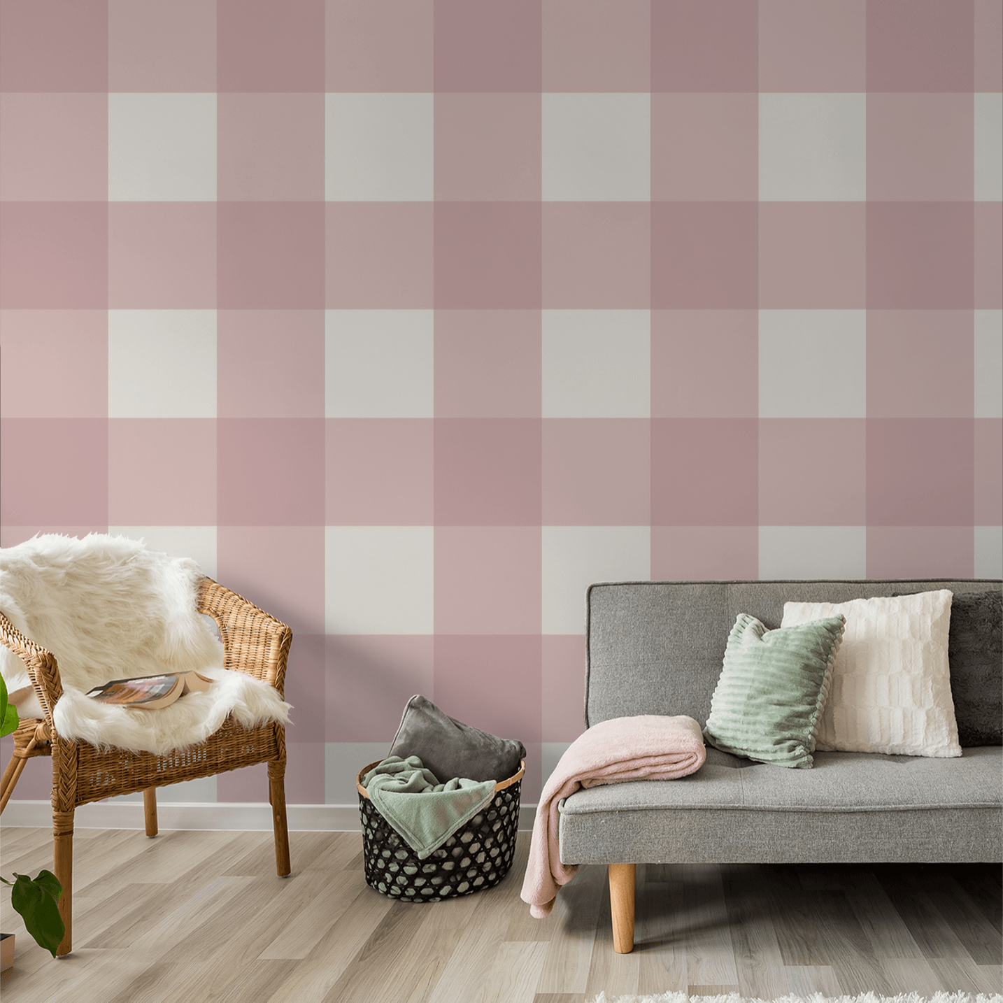 Simply Gingham Large (Mauve) Wallpaper