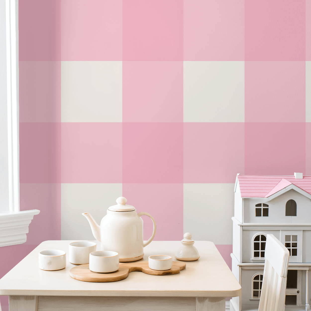 Simply Gingham Large (Pink) Wallpaper