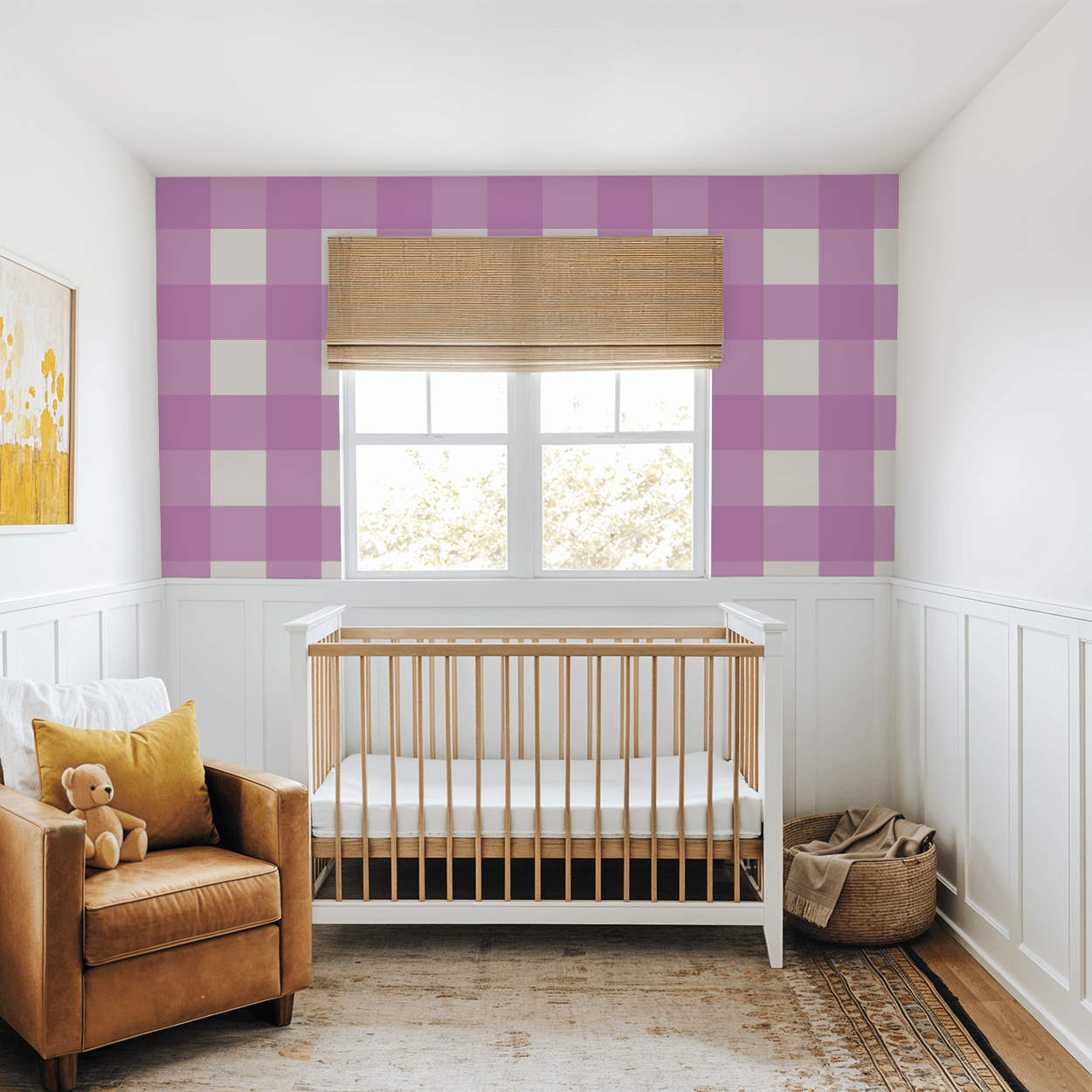 Simply Gingham Large (Purple) Wallpaper - 10 FT H X 8 FT W Traditional