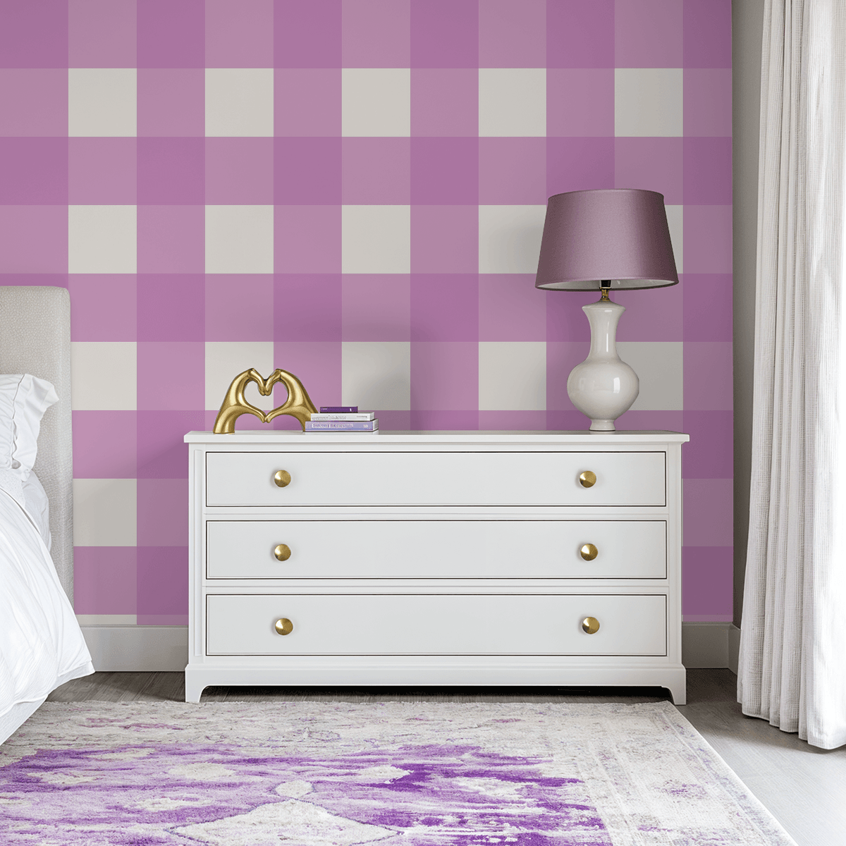 Simply Gingham Large (Purple) Wallpaper - 10 FT H X 8 FT W Traditional
