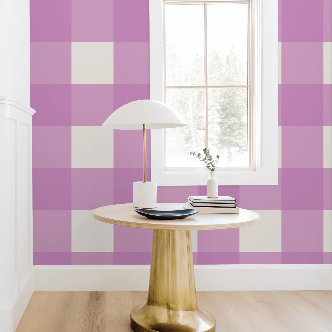 Simply Gingham Large (Purple) Wallpaper - 10 FT H X 8 FT W Traditional