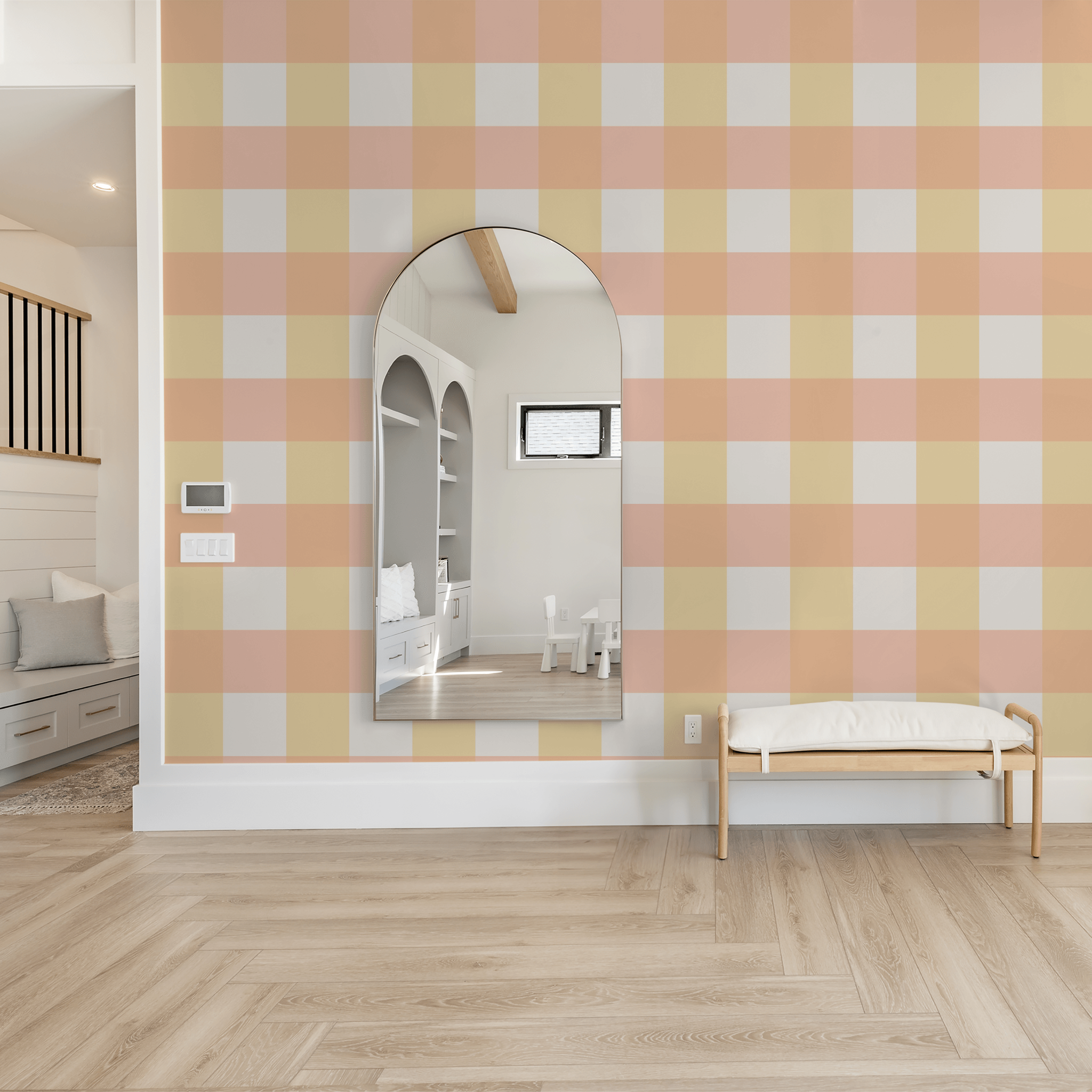 Simply Gingham Large (Pink & Yellow) Wallpaper