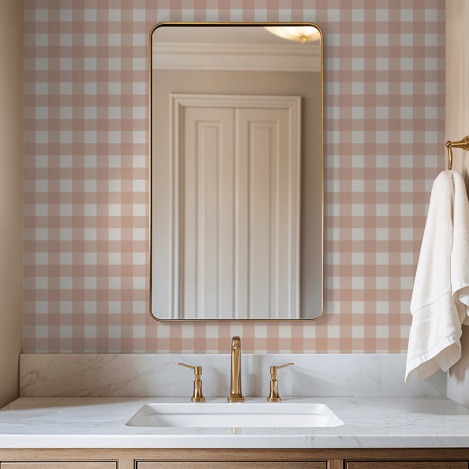 Simply Gingham Small (Peach) Wallpaper