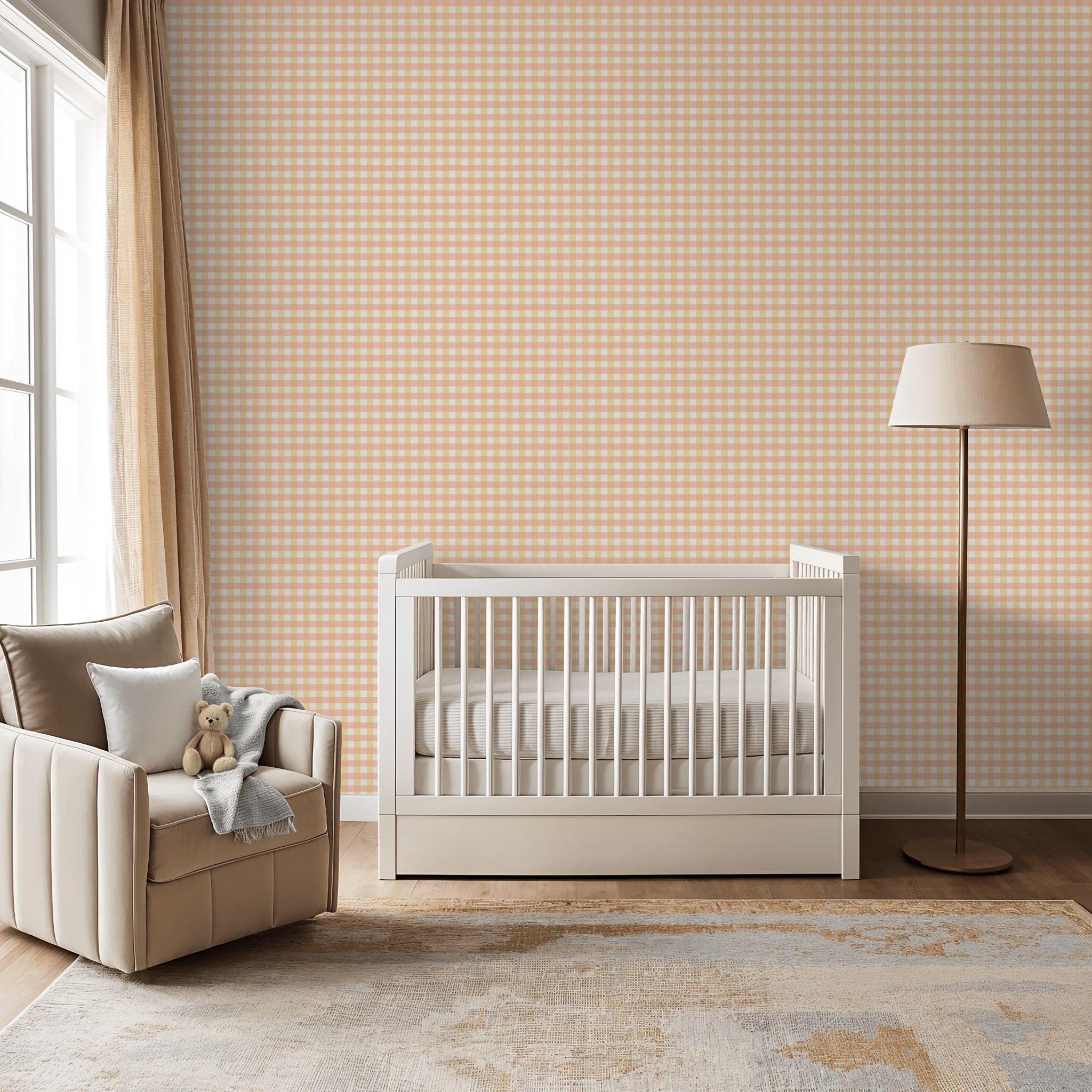 Simply Gingham Small (Pink & Yellow) Wallpaper