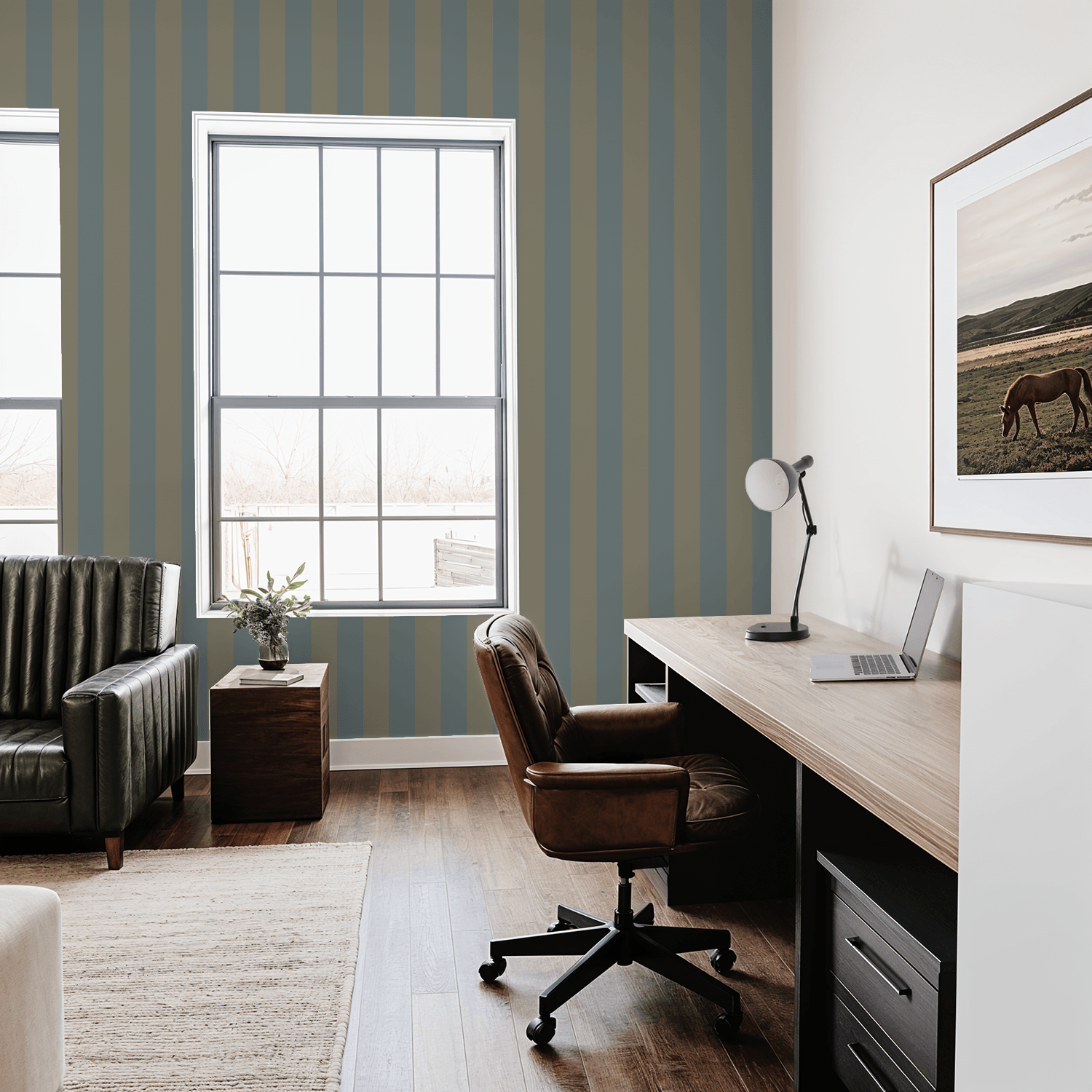 Simply Stripes (Blue & Olive) Wallpaper