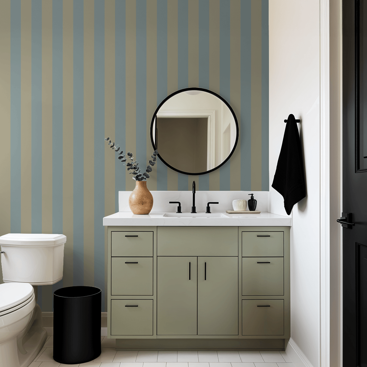 Simply Stripes (Blue & Olive) Wallpaper