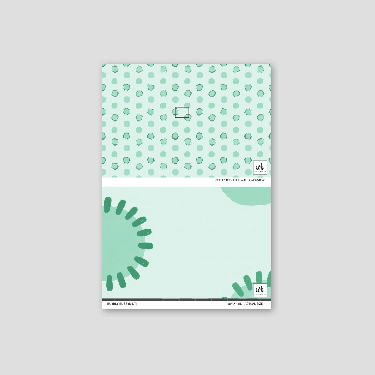 Mint geometric circular pattern wallpaper sample with playful dot design.
