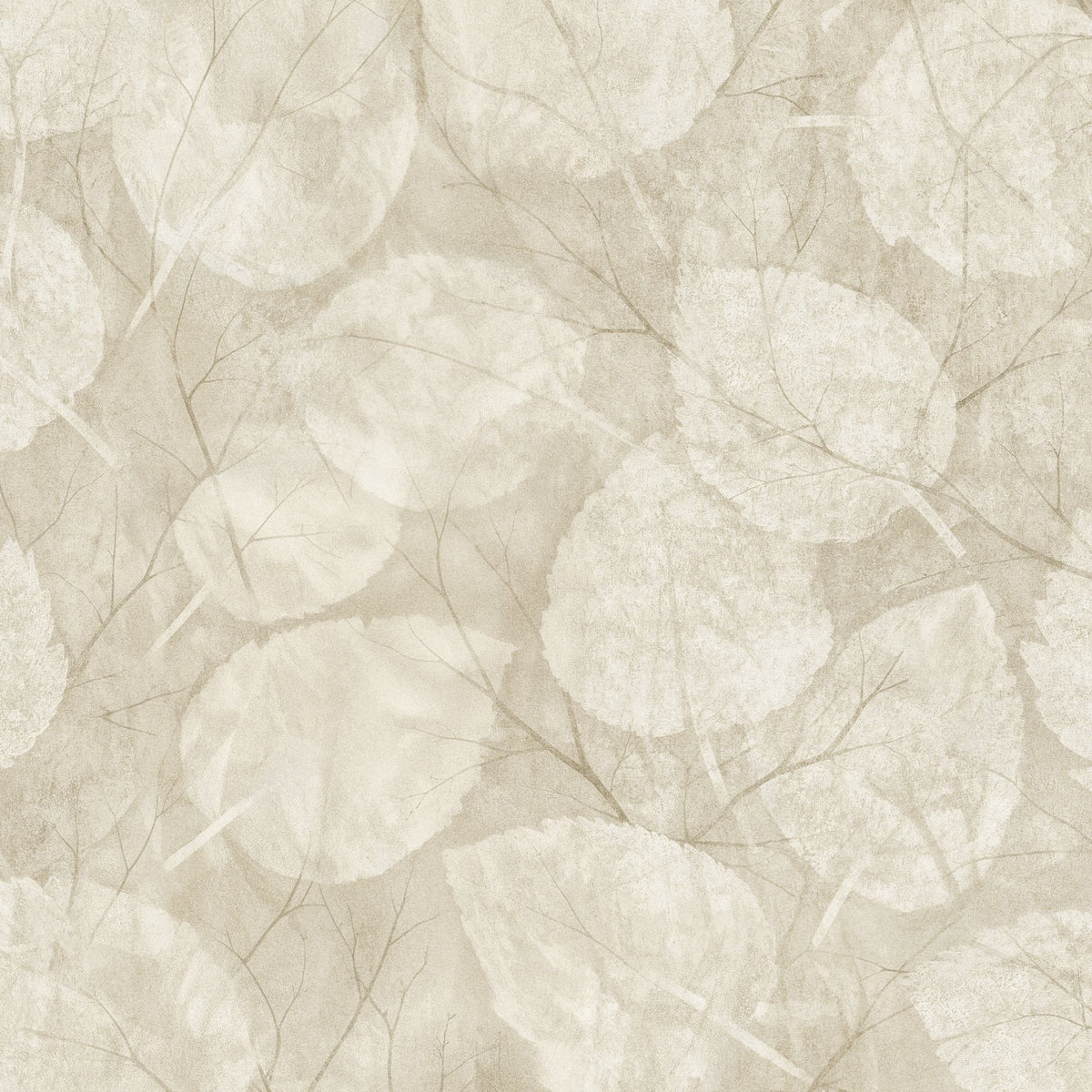 Neutral leaf pattern wallpaper with earthy tones and subtle texture.