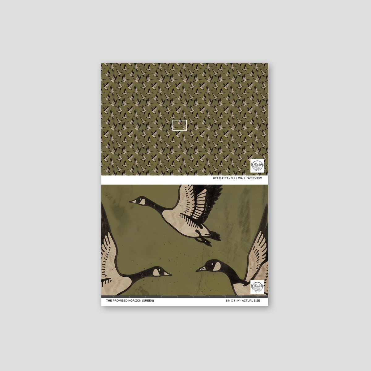 Olive green wallpaper with flying bird silhouettes, nature-inspired pattern.