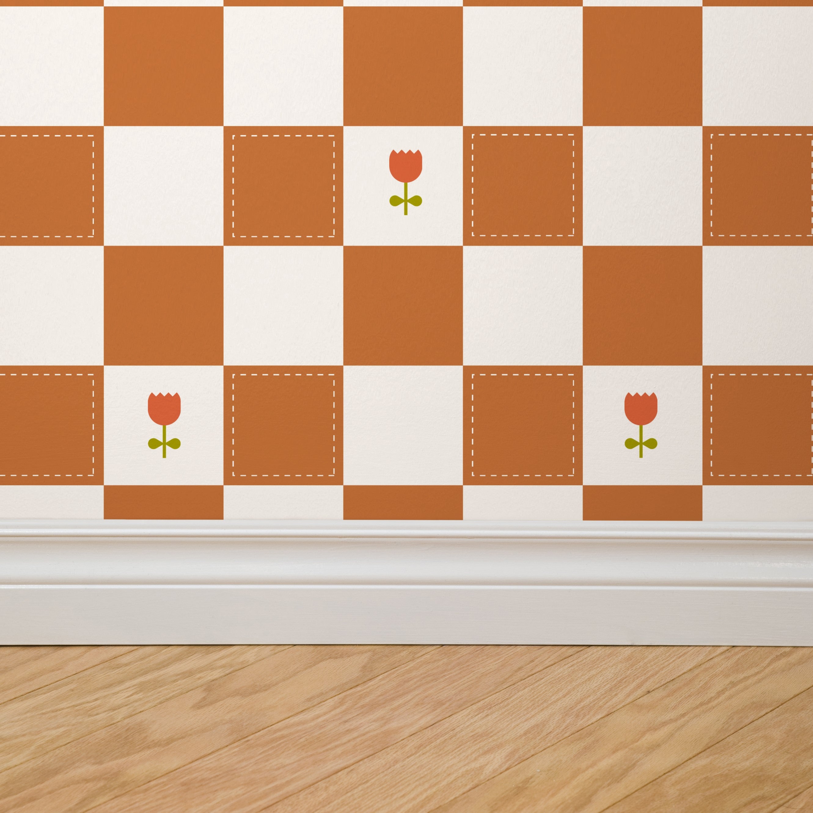 Brenton's Checkered Tulip (Terracotta) Wallpaper