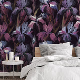 "Iris Wallpaper by Wall Blush showcasing vibrant floral patterns in a stylish bedroom setting, focusing on wall decor."