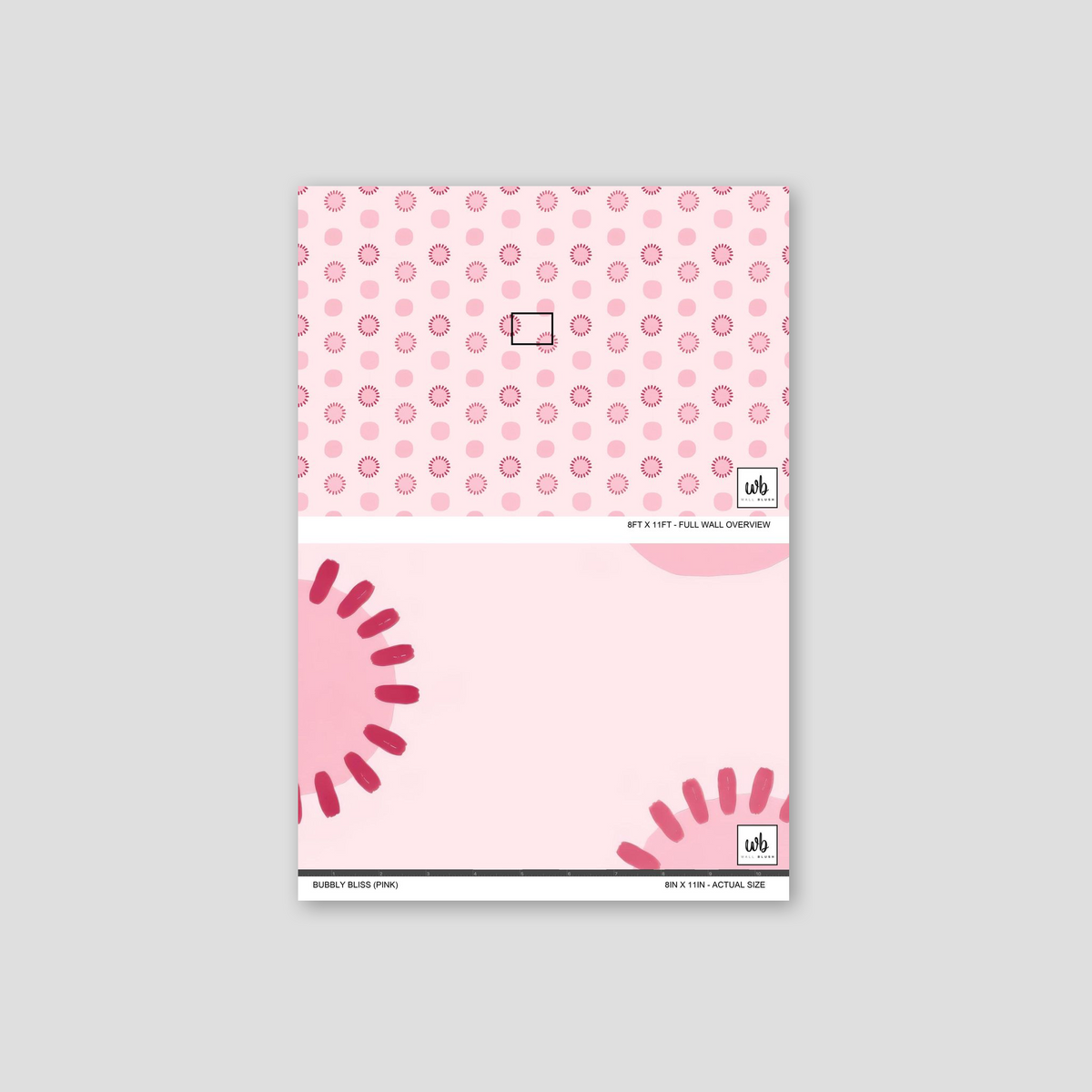 Pink wallpaper with playful circular patterns in blush and rose hues.