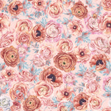 "Wall Blush Garden Wallpaper featuring elegant floral pattern in a bedroom, with roses dominating the design."