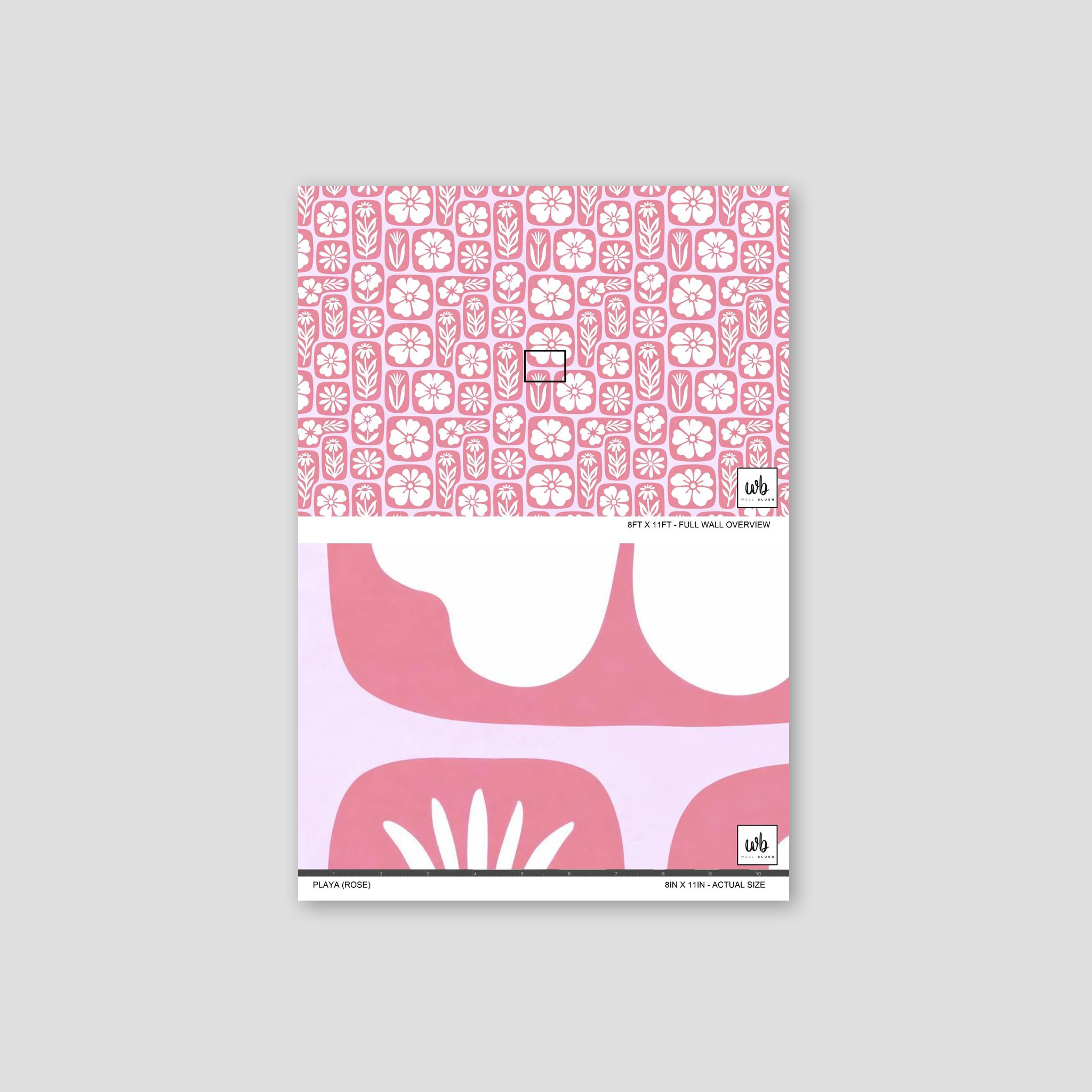 Playa Rose wallpaper with retro pink floral motifs and white accents.