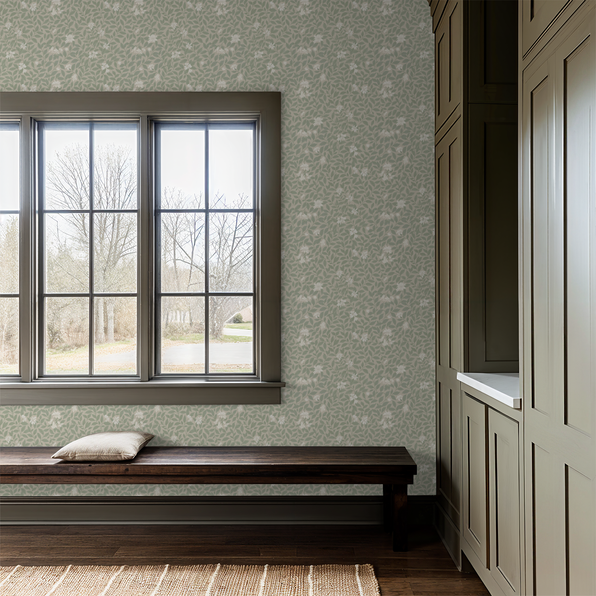 Poppy Honeysuckle Small (Cream) Wallpaper - 8 FT H X 18 FT W Traditional