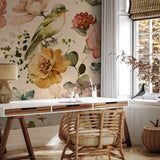 "Sadie Wallpaper by Wall Blush in cozy home office with floral design focus on walls."