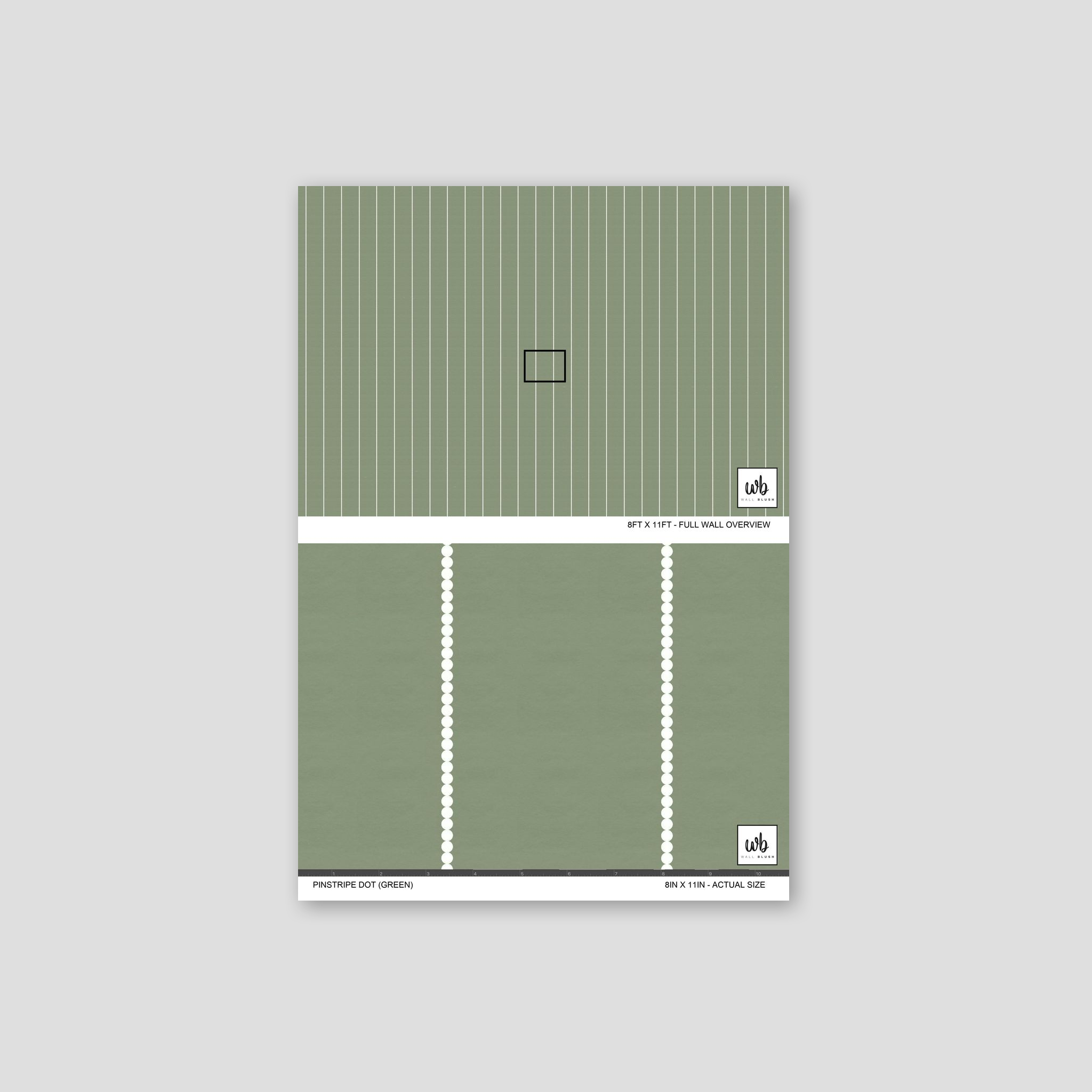 Sage green wallpaper with white pinstripe dots, sample view.