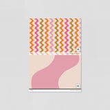"Wall Blush Polly Wallpaper sample with a wavy multicolor pattern, shown on a plain background, ideal for a living room."