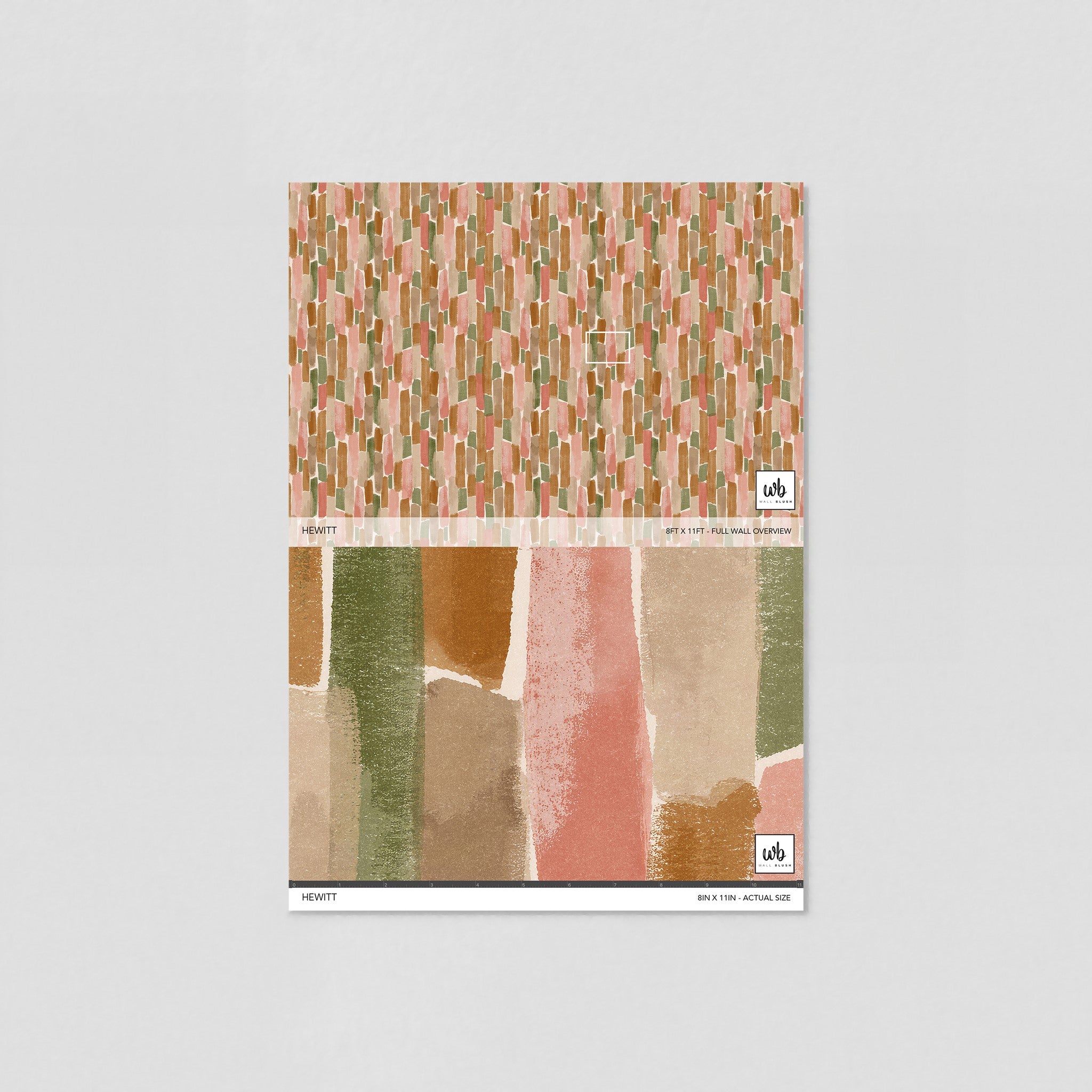 "Hewitt Wallpaper sample from Wall Blush, modern earth-tone design for living room ambiance."