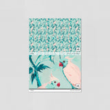 "Kawaii Wallpaper featuring vibrant tropical birds by Wall Blush, ideal for an energetic living room focus wall."