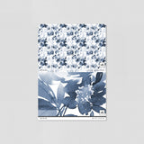 Wall Blush's Wild Blues Wallpaper sample in a light, clean room setup, emphasizing luxury home decor.