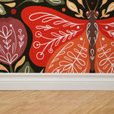 "Selene Wallpaper by Wall Blush in a modern room, vibrant moth design with intricate patterns, dominant decor."