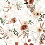 Alt: "Elegant Wall Blush Ana White Floral Wallpaper in a styled living room setting, showcasing vibrant botanical patterns."