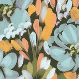 "Wall Blush brand Lily Wallpaper featuring colorful floral pattern in bedroom setting, emphasis on texture and design."